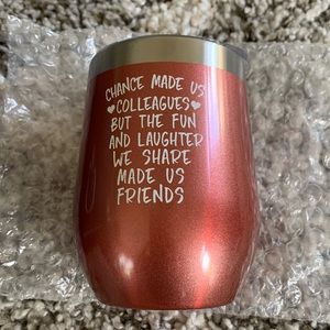NWT, 12oz rose gold tumbler with inscription,  colleague friends wine tea coffee